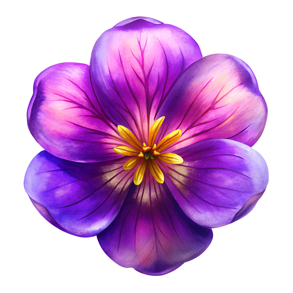 Colorful Violet Petals with Yellow Center - High-Detail Floral Illustration png