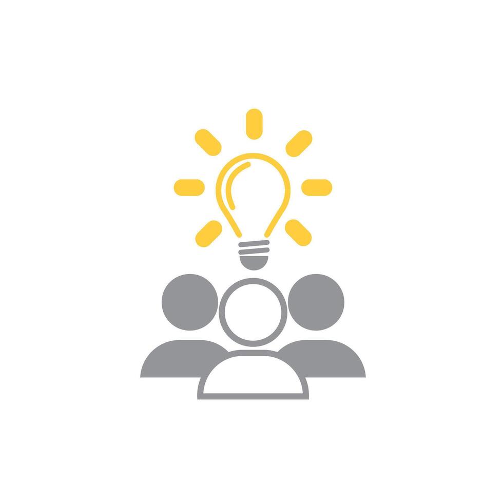 thin line insight icon with group of people and black bulb. outline flat trend modern logo graphic stroke art design isolated on white. concept of scholars or scientists and students or genius vector