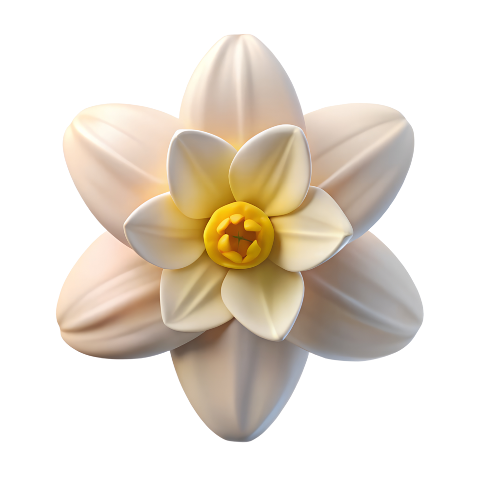3D White Daffodil with Yellow Center - Soft Petal Floral Illustration png