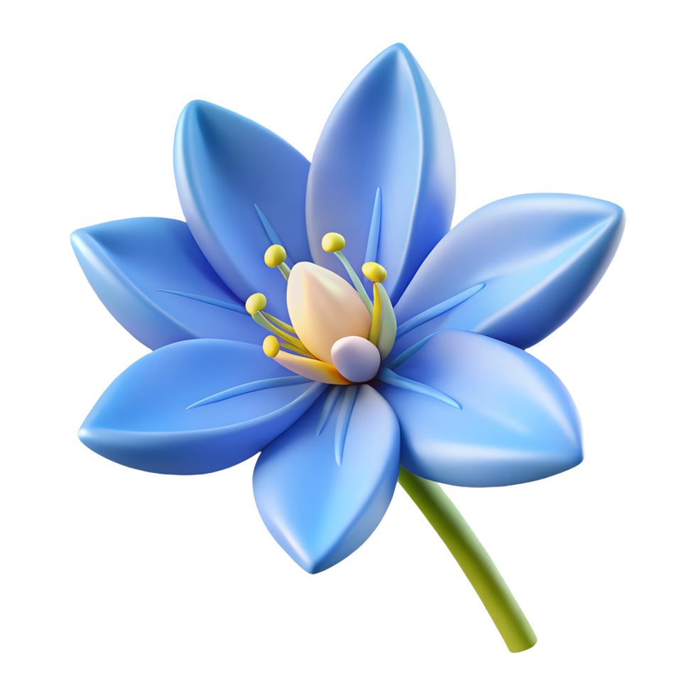 3D Blue Delphinium Flower with Elongated Petals - Isolated Floral Design png