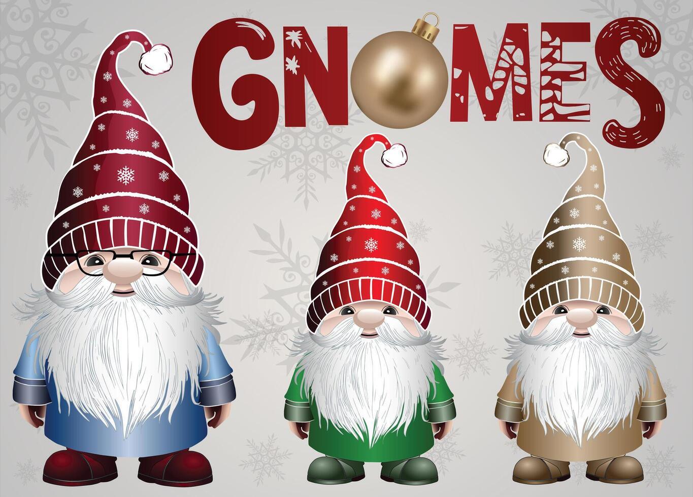 Cute playful gnomes for holiday cards. vector