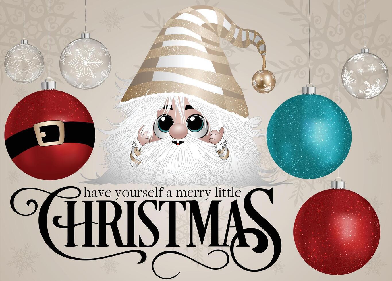 A festive character surrounded by holiday baubles. vector