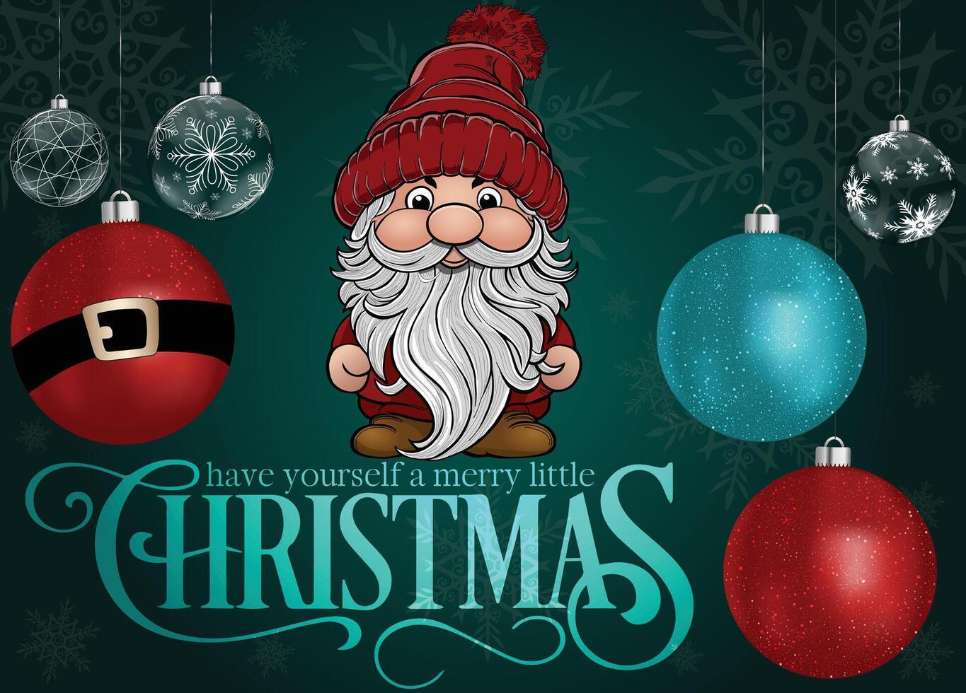 A sweet gnome in red featured with a Merry Christmas greeting on a festive background. vector