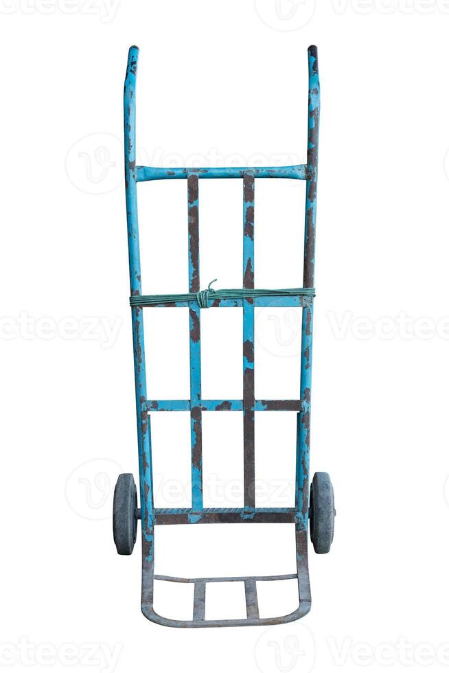old handcart to transport or trolley cart, pushcart, wheelbarrow, isolated on white with clipping path photo