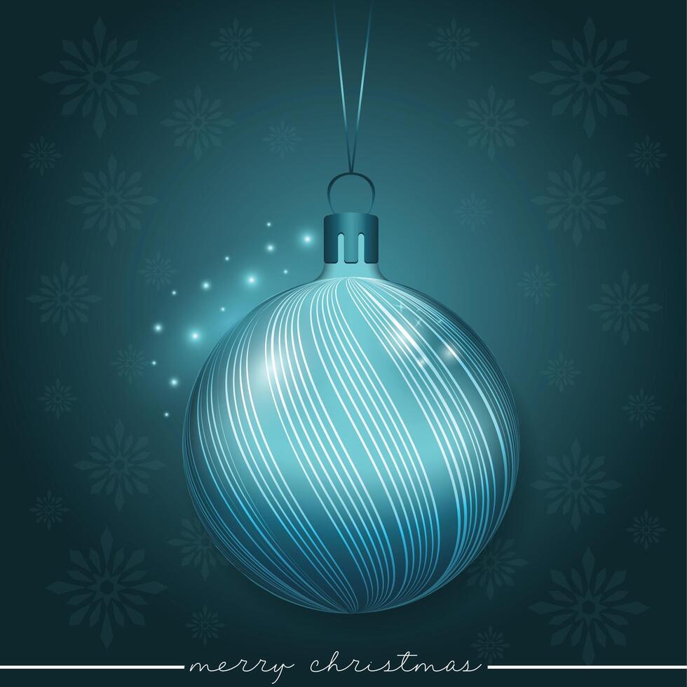A radiant festive blue Christmas ball with decorative stripes. vector
