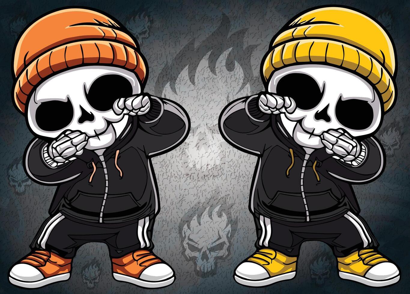 A charming skeleton shows off its playful side with a dab and a cozy outfit. vector