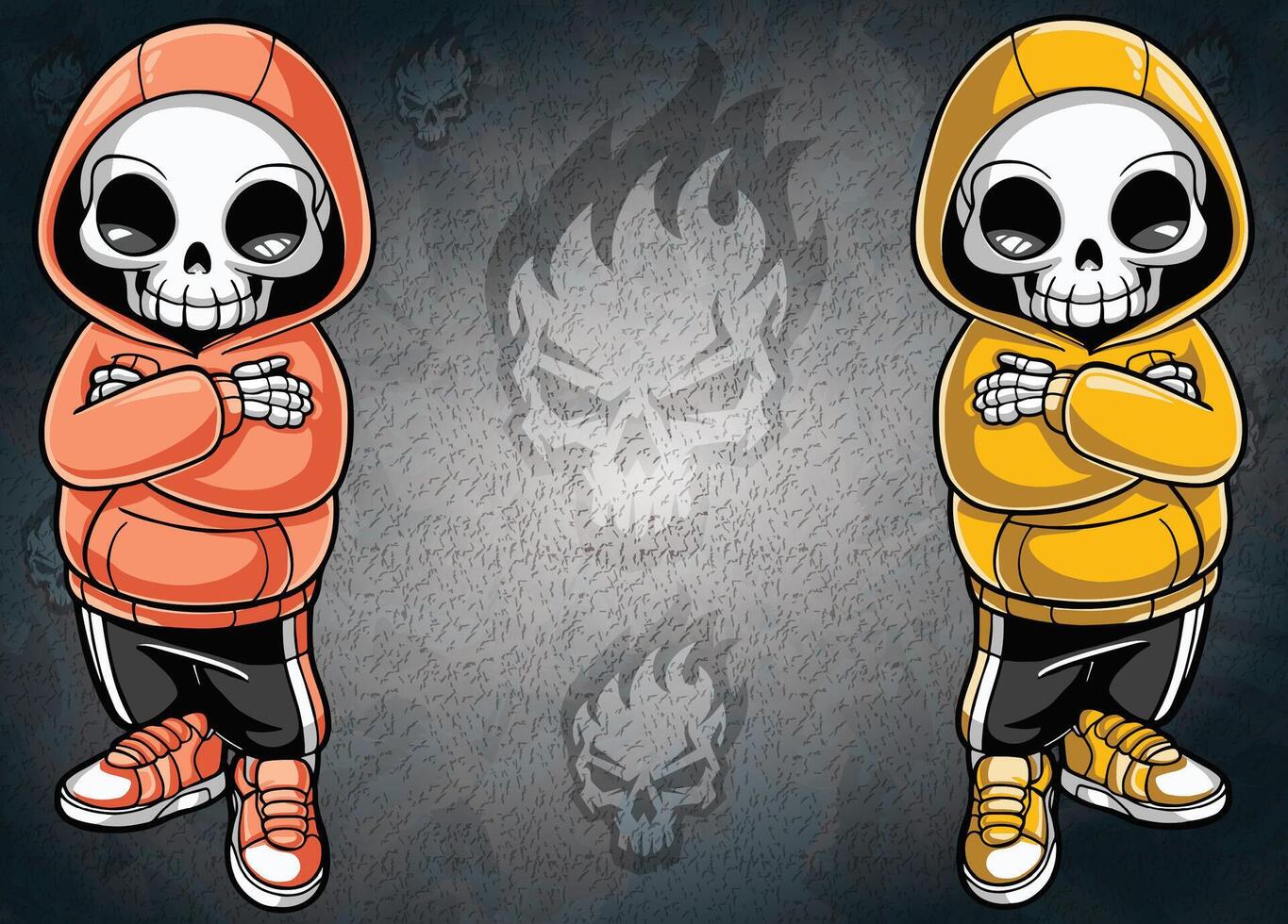 A skeleton in a hoodie and beanie standing with arms folded. vector