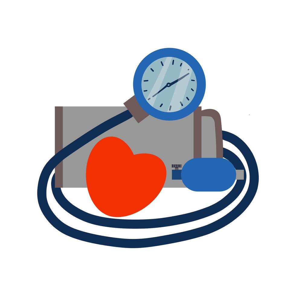 Hypertension, high blood pressure treatment. Big human heart with sphygmomanometer. Medical examination and cardiology checkup. illustration vector