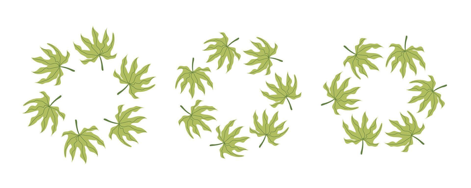 Simple tropical leaves circle frame. Bright illustration for card, invitation card for wedding, birthday and other holiday vector