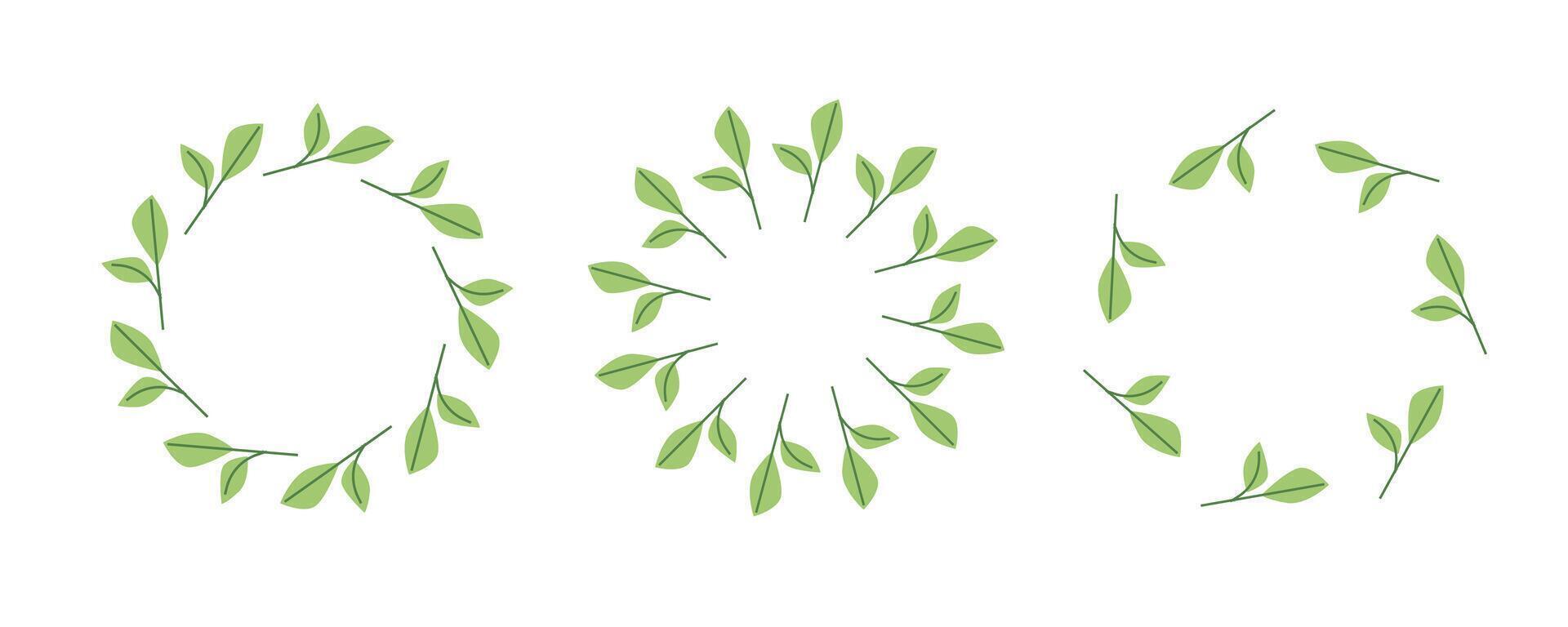 Simple tropical leaves and branch circle frame. Bright illustration for card, invitation card for wedding, birthday and other holiday vector