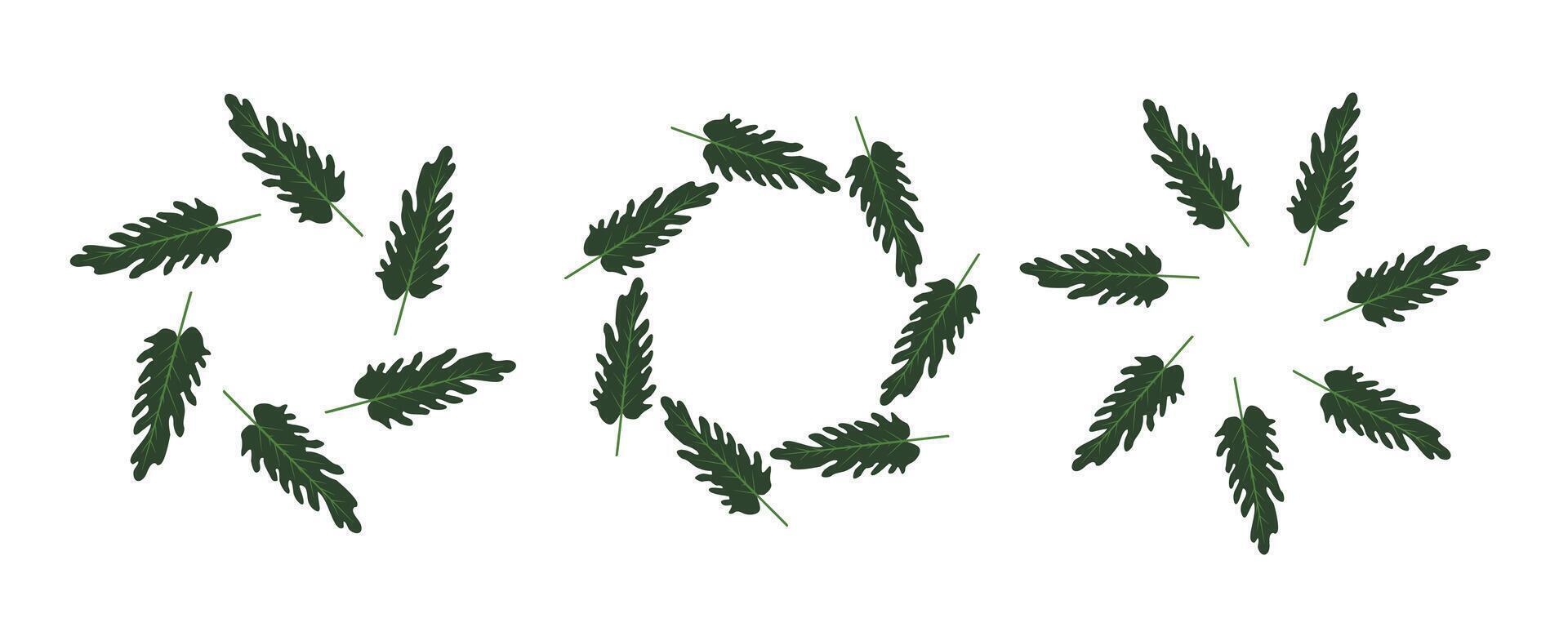 Simple tropical leaves circle frame. Bright illustration for card, invitation card for wedding, birthday and other holiday design vector