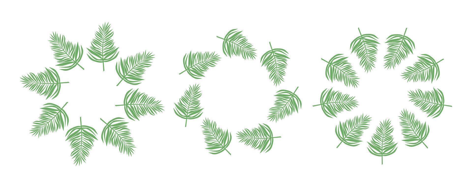 Simple tropical leaves circle frame. Bright illustration for card, invitation card for wedding, birthday and other holiday design uses vector