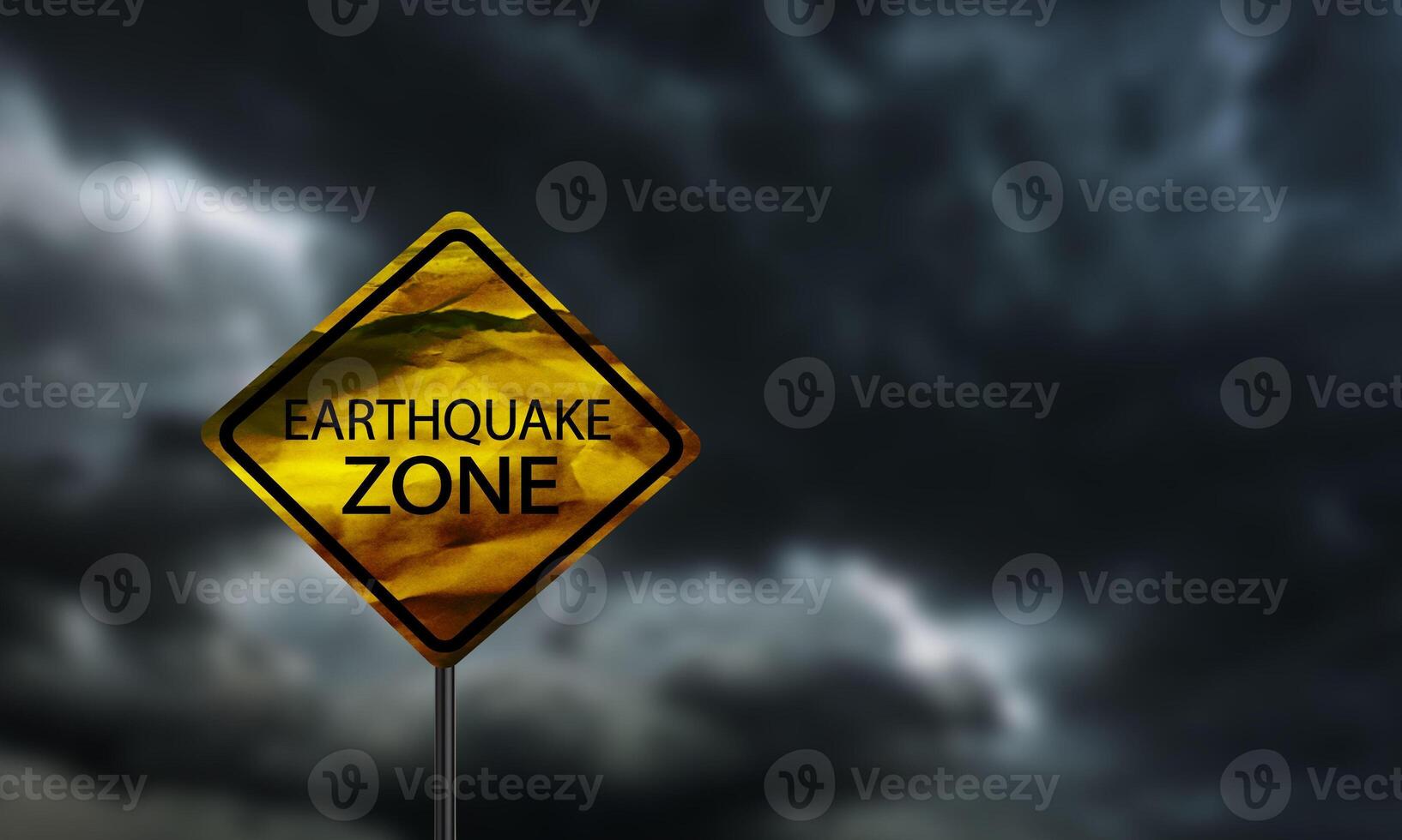 Earthquake zone sign yellow orange color object copy space rain cloudy accident warning disaster environment myanmar thailand bangkok 2025 asia Sky Fault problem isunami earthquake zone burma crisis photo