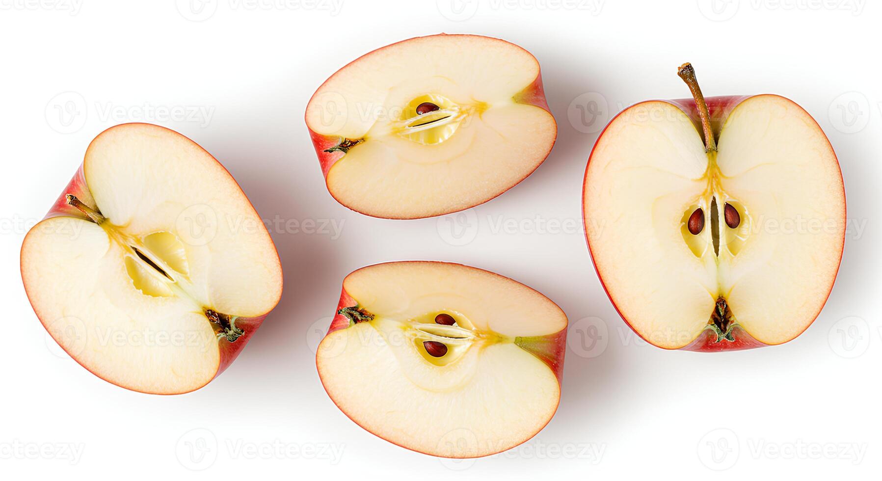 Juicy and crisp red apple segments placed on white background with shadow for clean eating, organic nutrition, and wellness campaigns photo