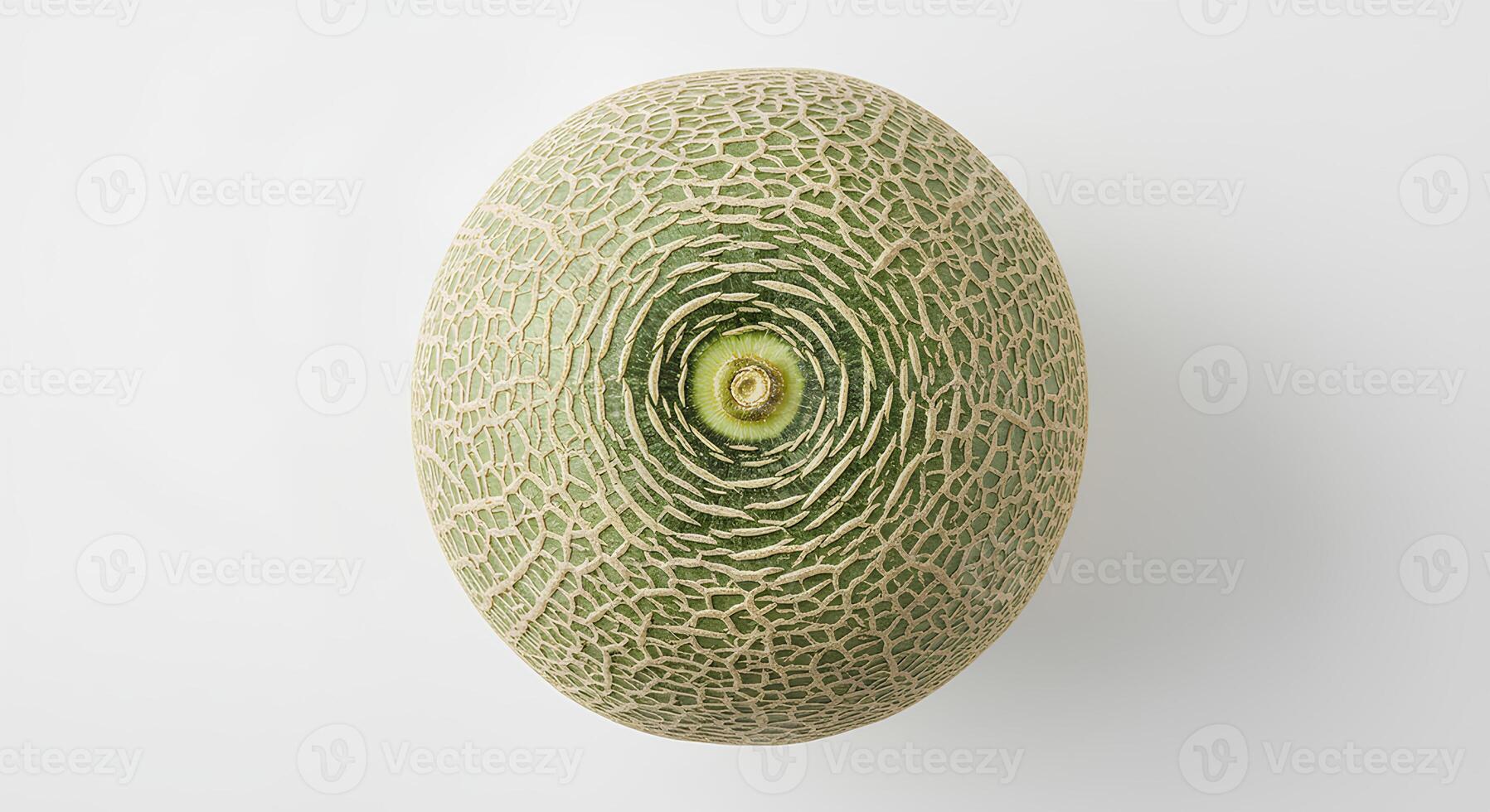 Top view of honeydew melon fruit cut open and isolated on white background for healthy lifestyle visuals photo