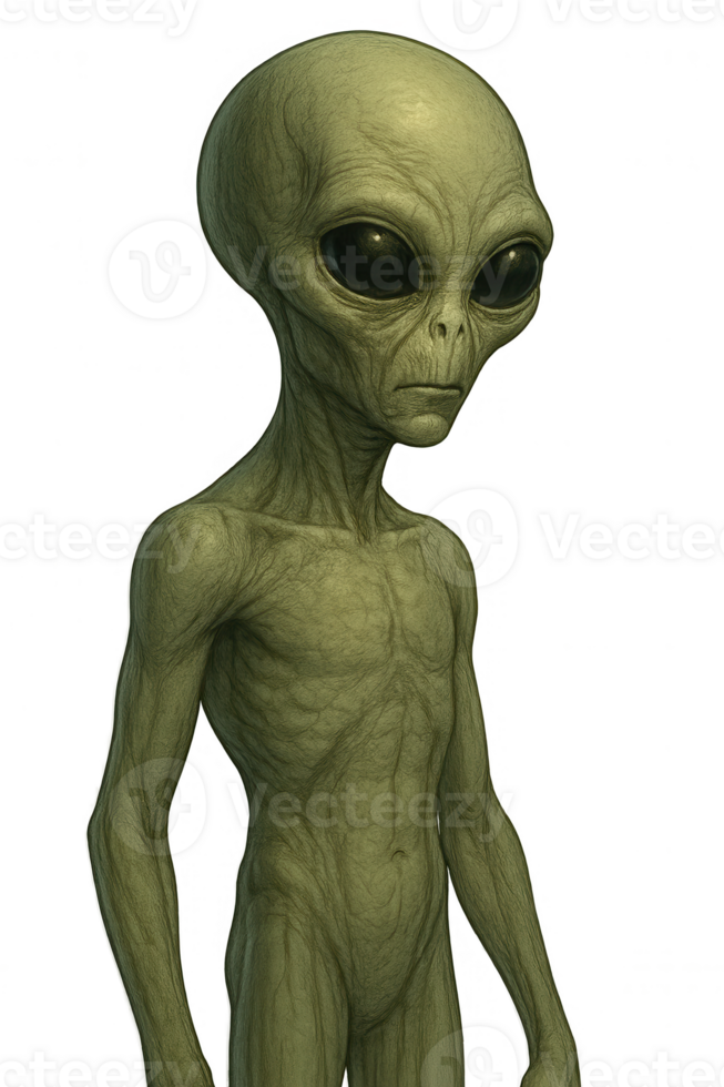 A realistic alien standing with transparent background png