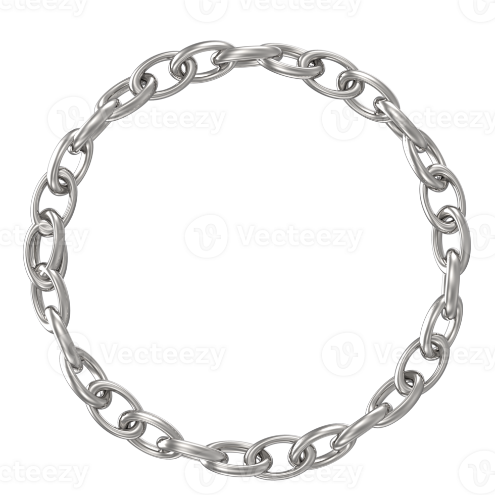 3d render silver, a circle of chain links on a transparent background png