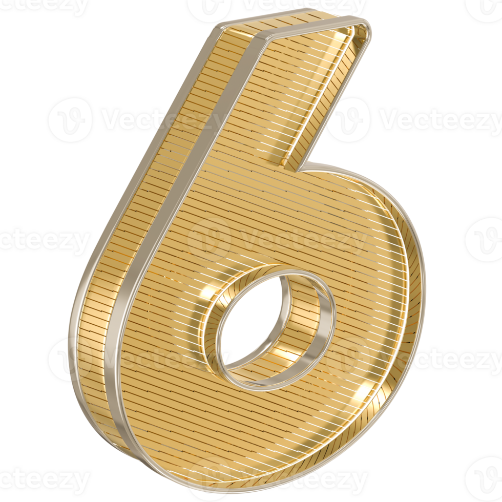 Design Number 6 Gold 3D Render png