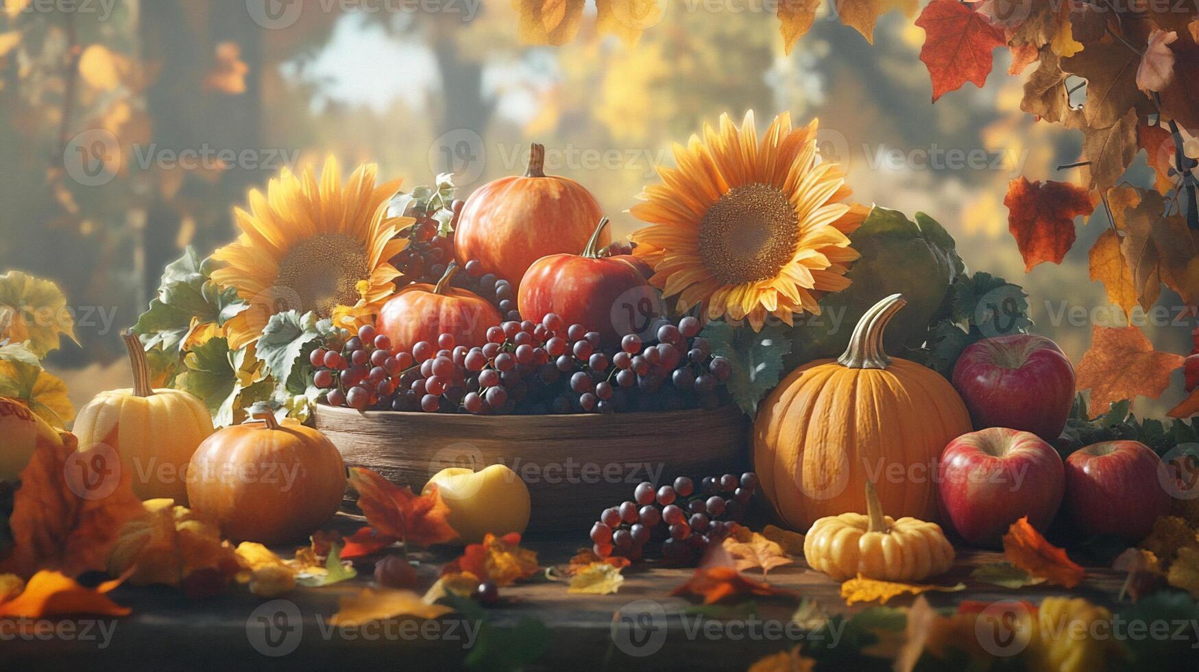 Autumn Harvest Abundance on Wooden Table photo