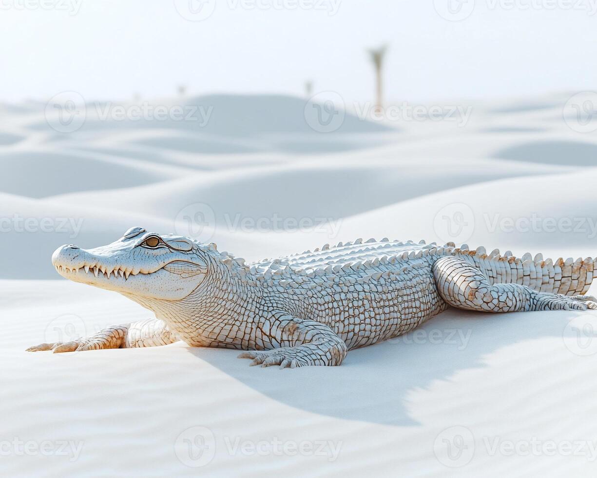 Albino Crocodile in Desert Sandscape photo