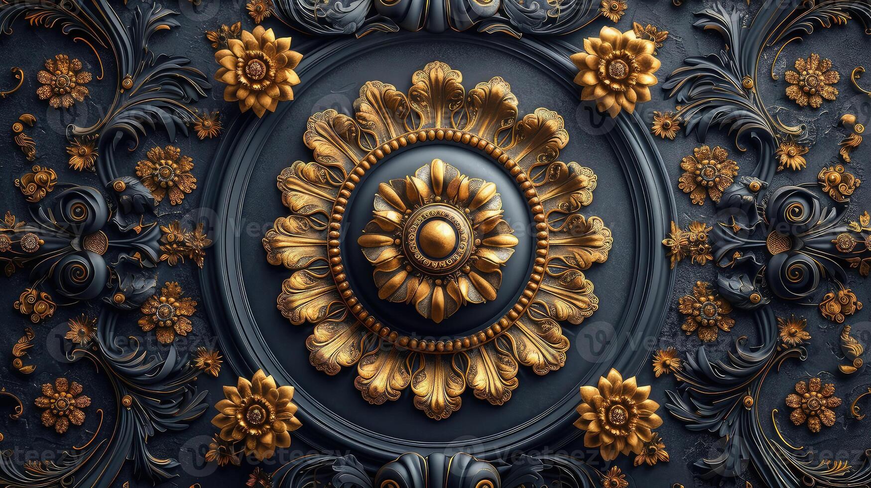 Golden floral pattern on a black background photo