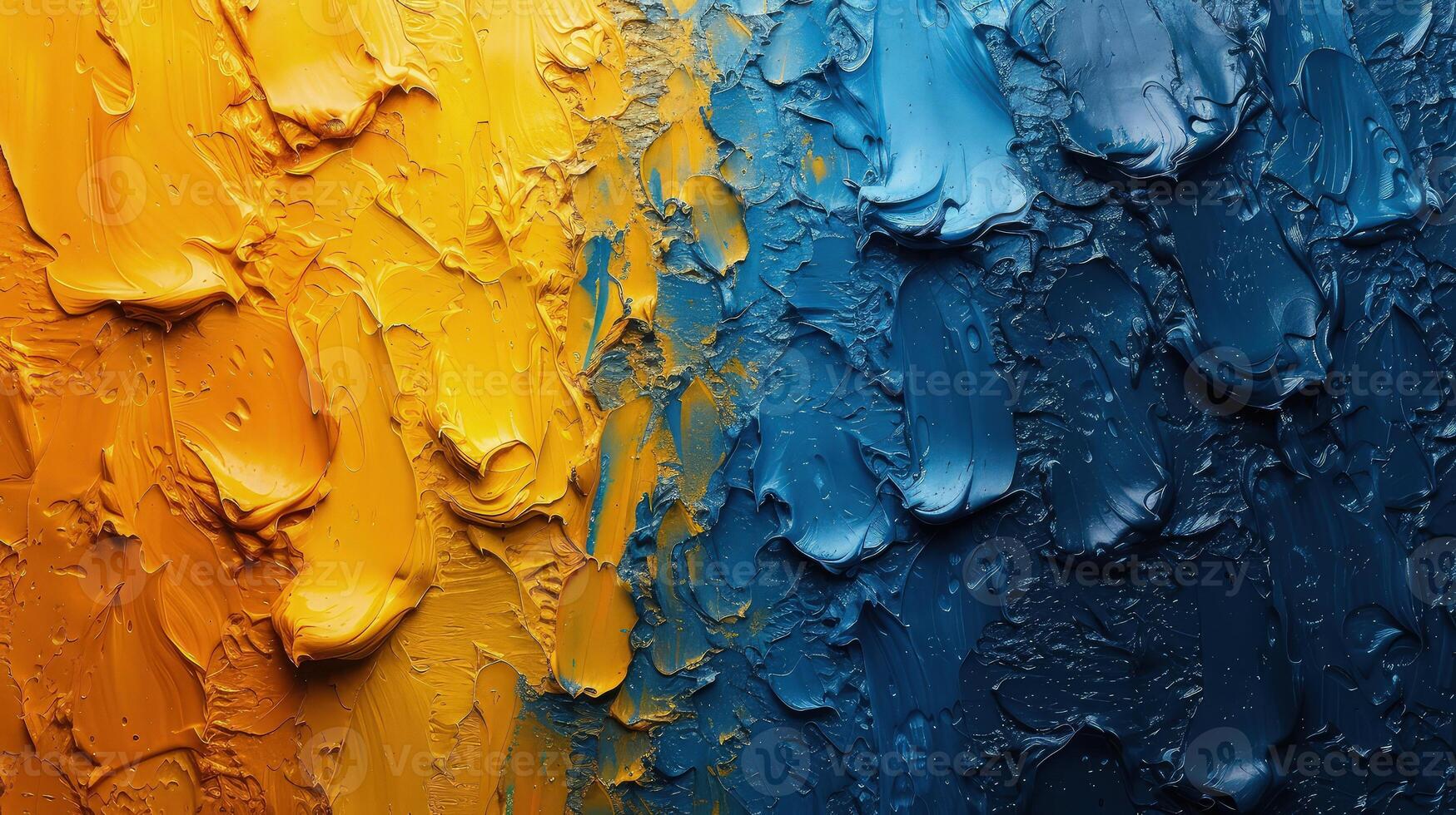 A close up of a blue and yellow paint wall photo
