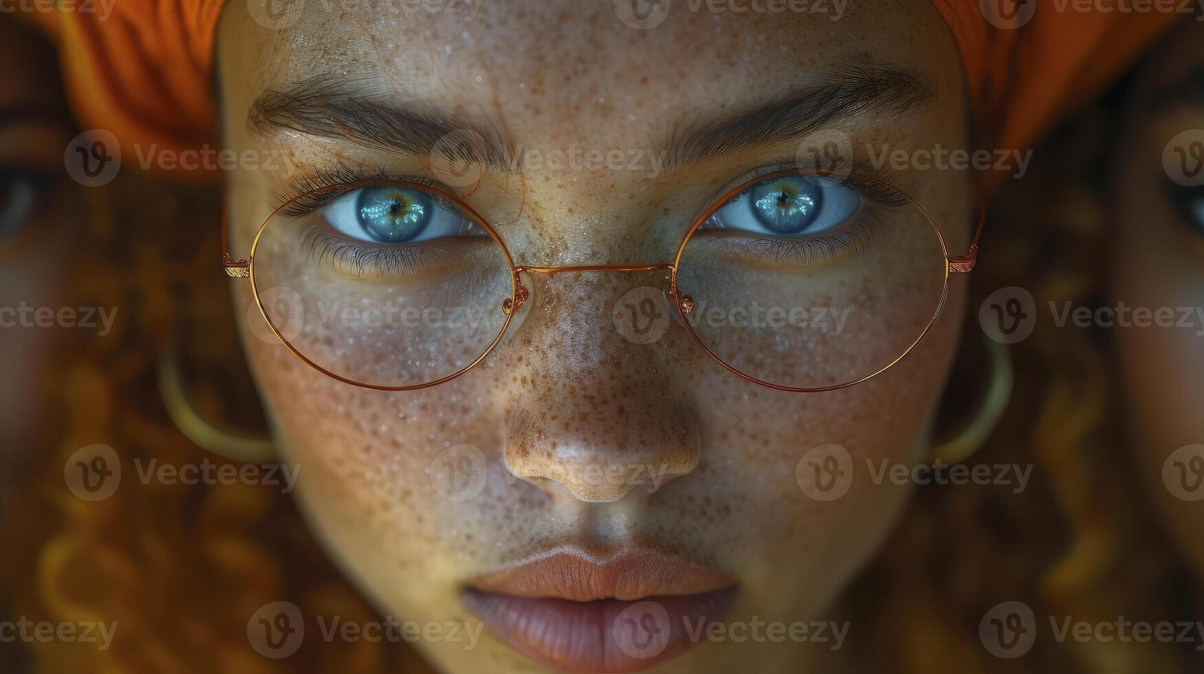 A woman with freckles and glasses photo