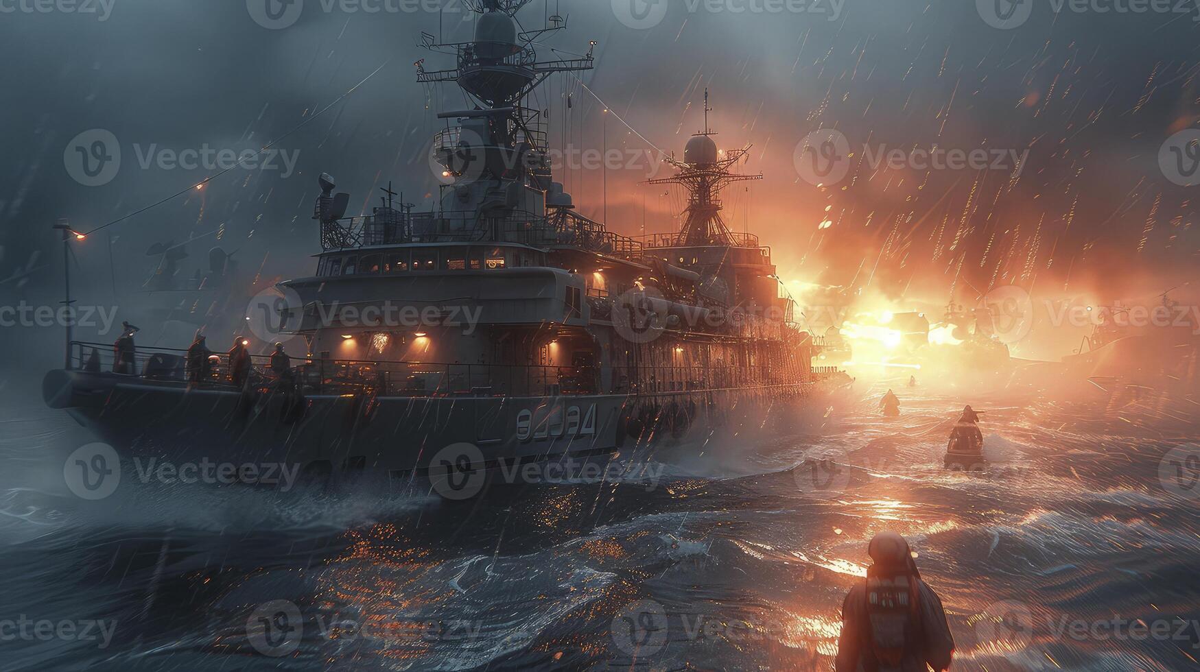 A large ship in the ocean with people on it photo