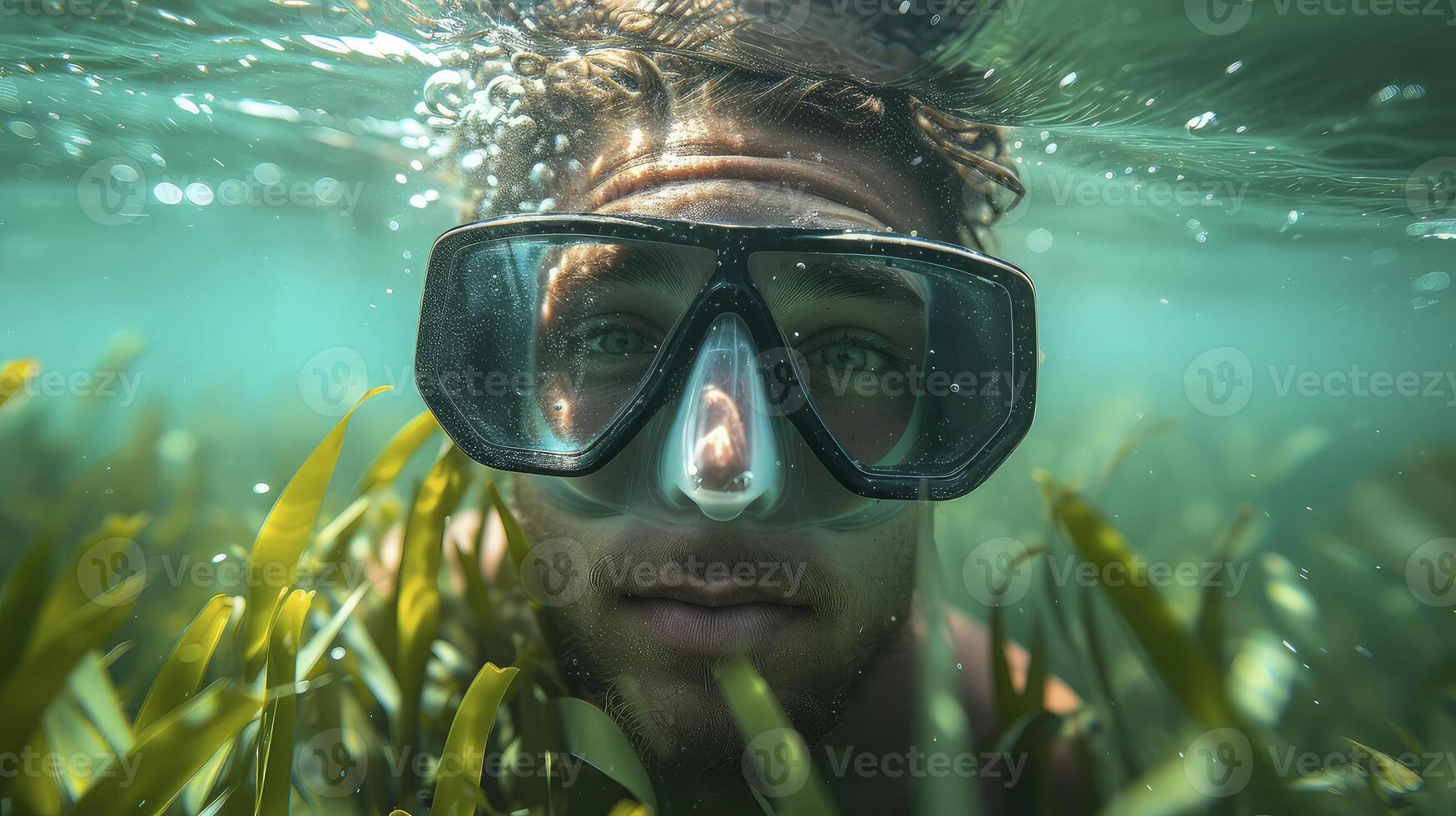 A man wearing a snorgle in the water photo