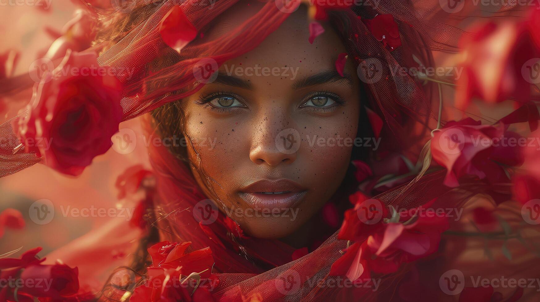 A woman with red flowers on her head photo