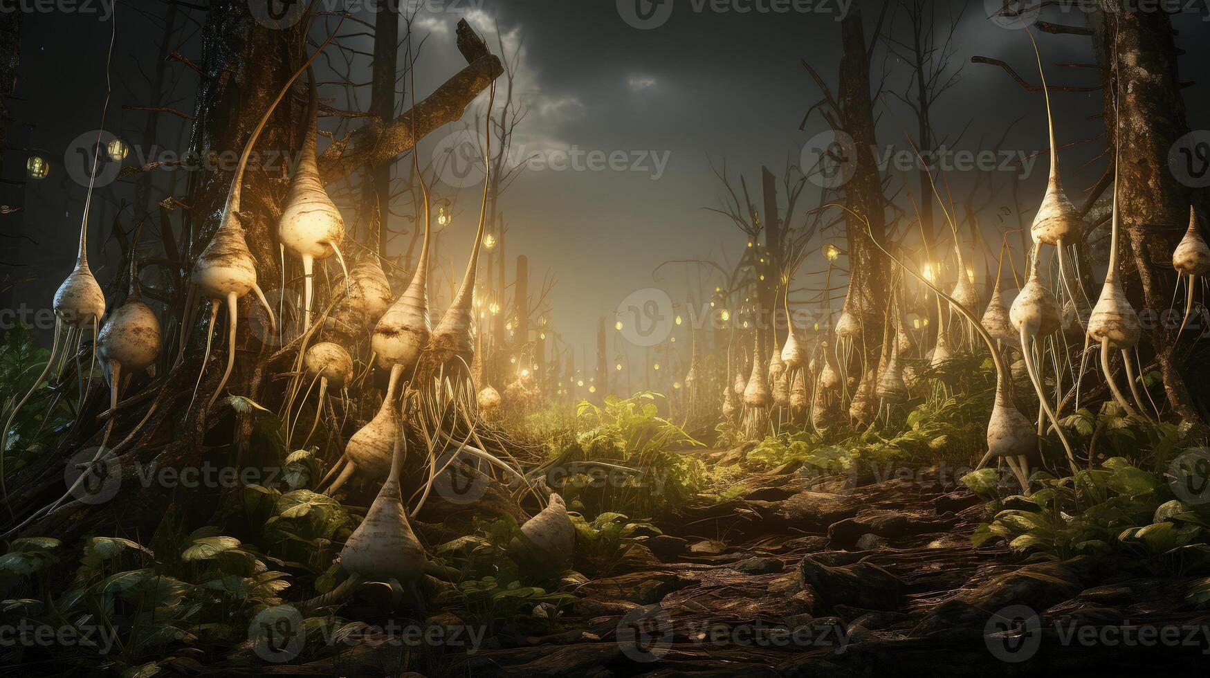A forest with many plants and trees photo