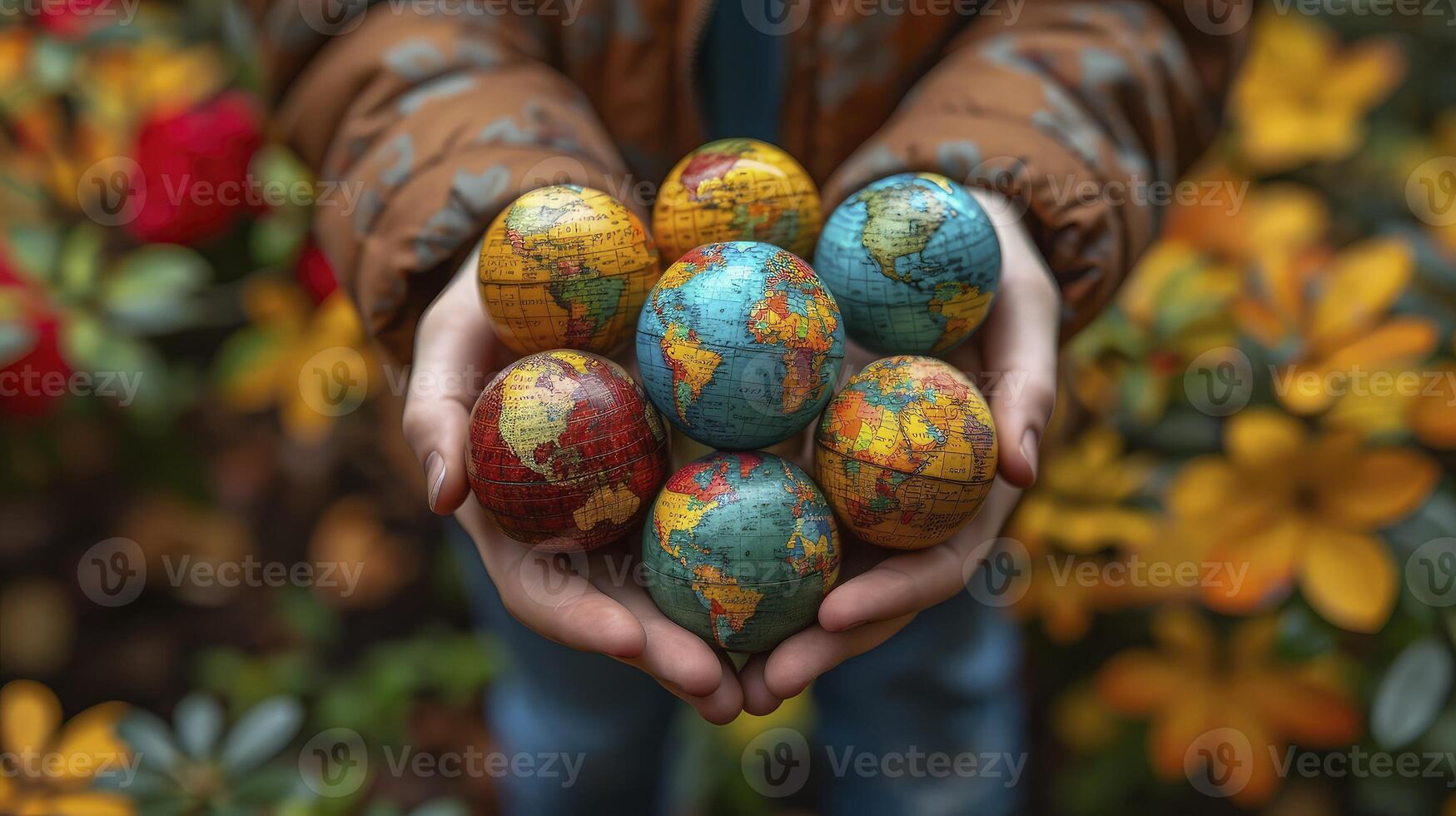 A person holding a bunch of colorful world map eggs photo
