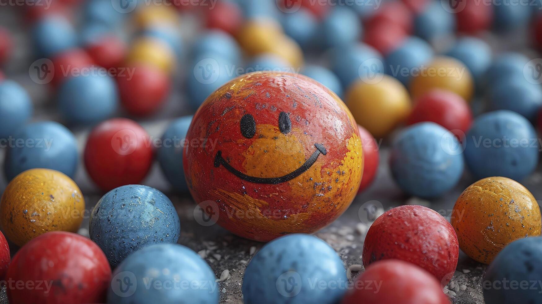 A colorful egg with a smiley face painted on it photo