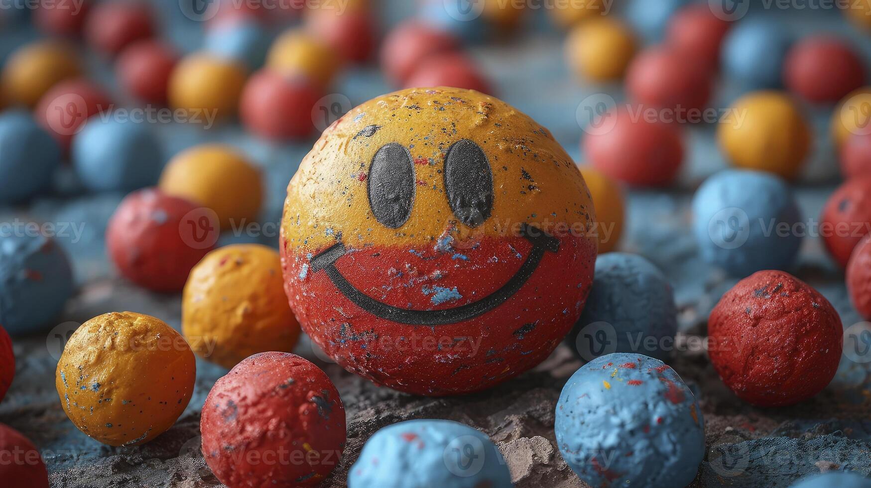 A colorful ball with a smiley face painted on it photo