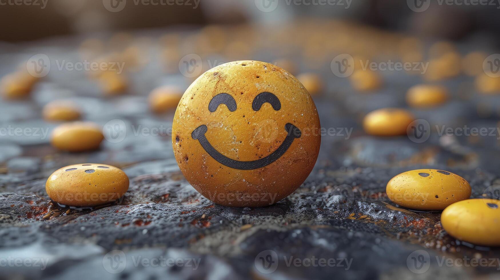 A smiley face is surrounded by orange pebbles photo