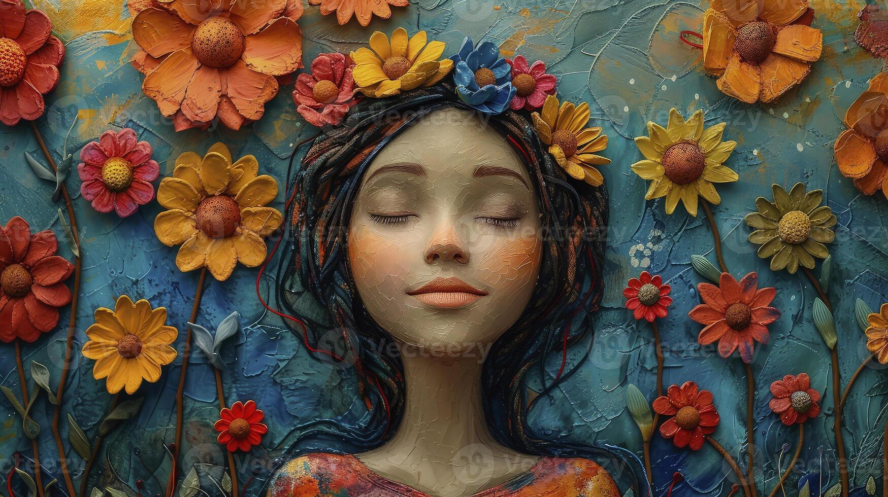 A painting of a woman with flowers in her hair photo