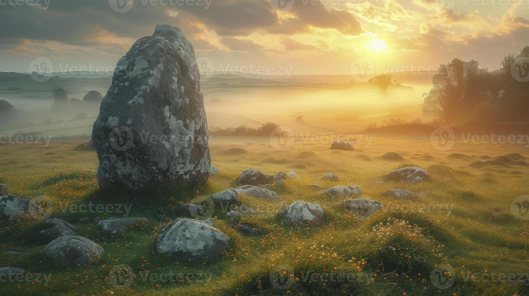 A field with rocks and grass photo