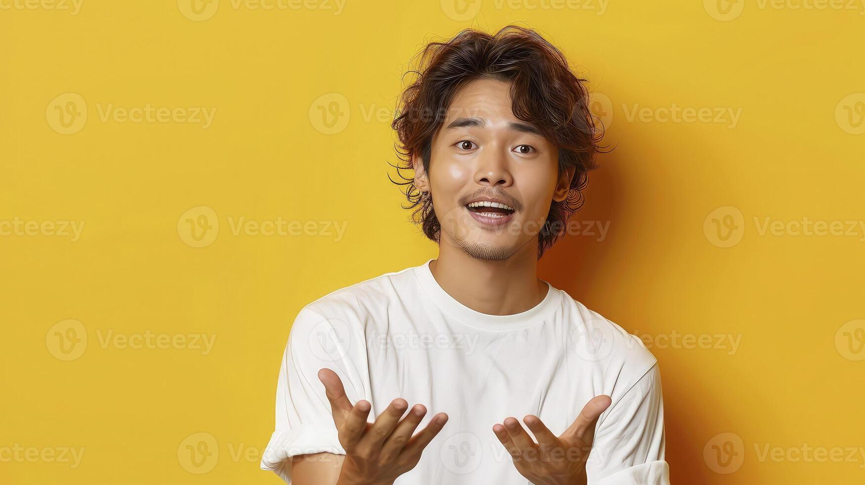 A man is making a gesture with his hands photo