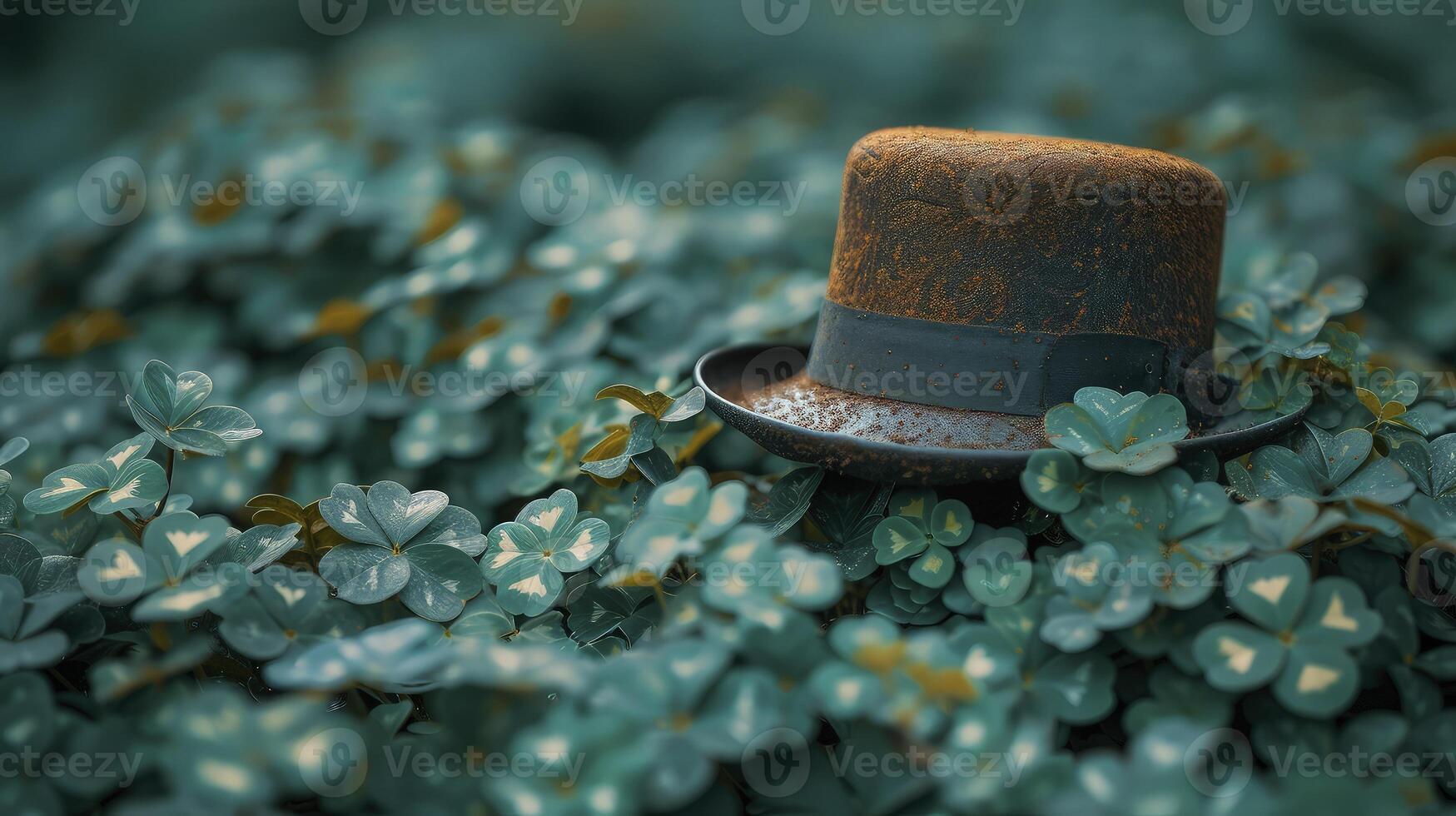 A hat sitting in the middle of a field of clover photo
