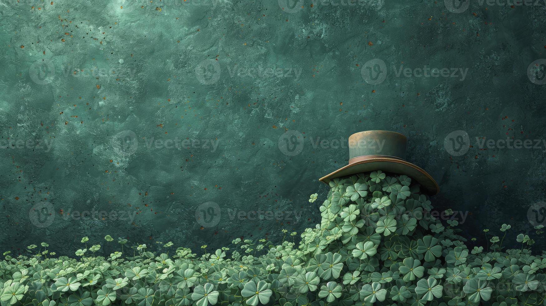 A hat is sitting on top of a clover bush photo