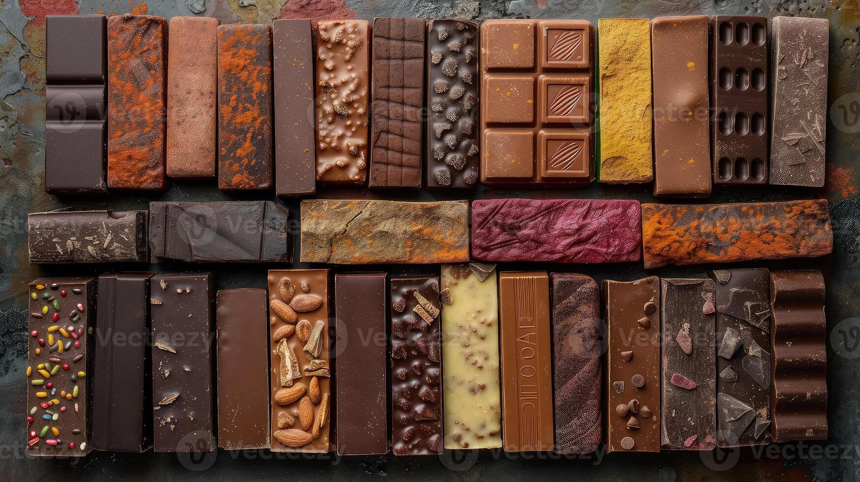 A collection of chocolate bars on a dark background photo