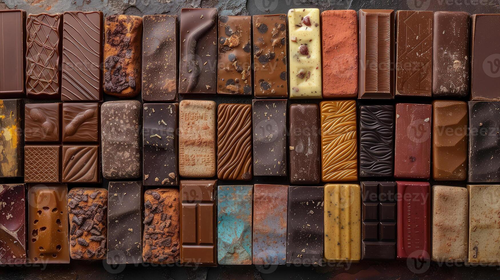 A large assortment of chocolate bars on a table photo