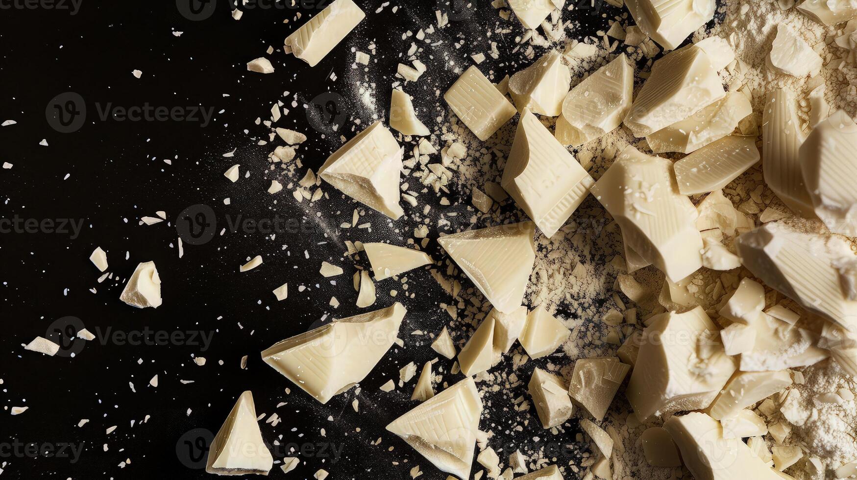 A pile of white chocolate pieces on a black surface photo
