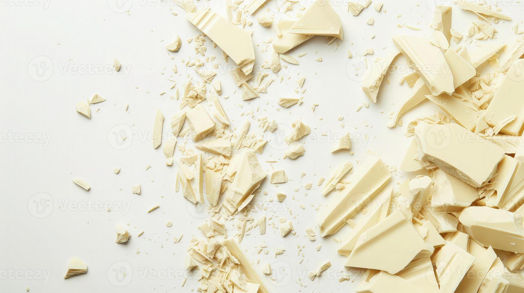 White chocolate chunks adorning an immaculate white backdrop photo