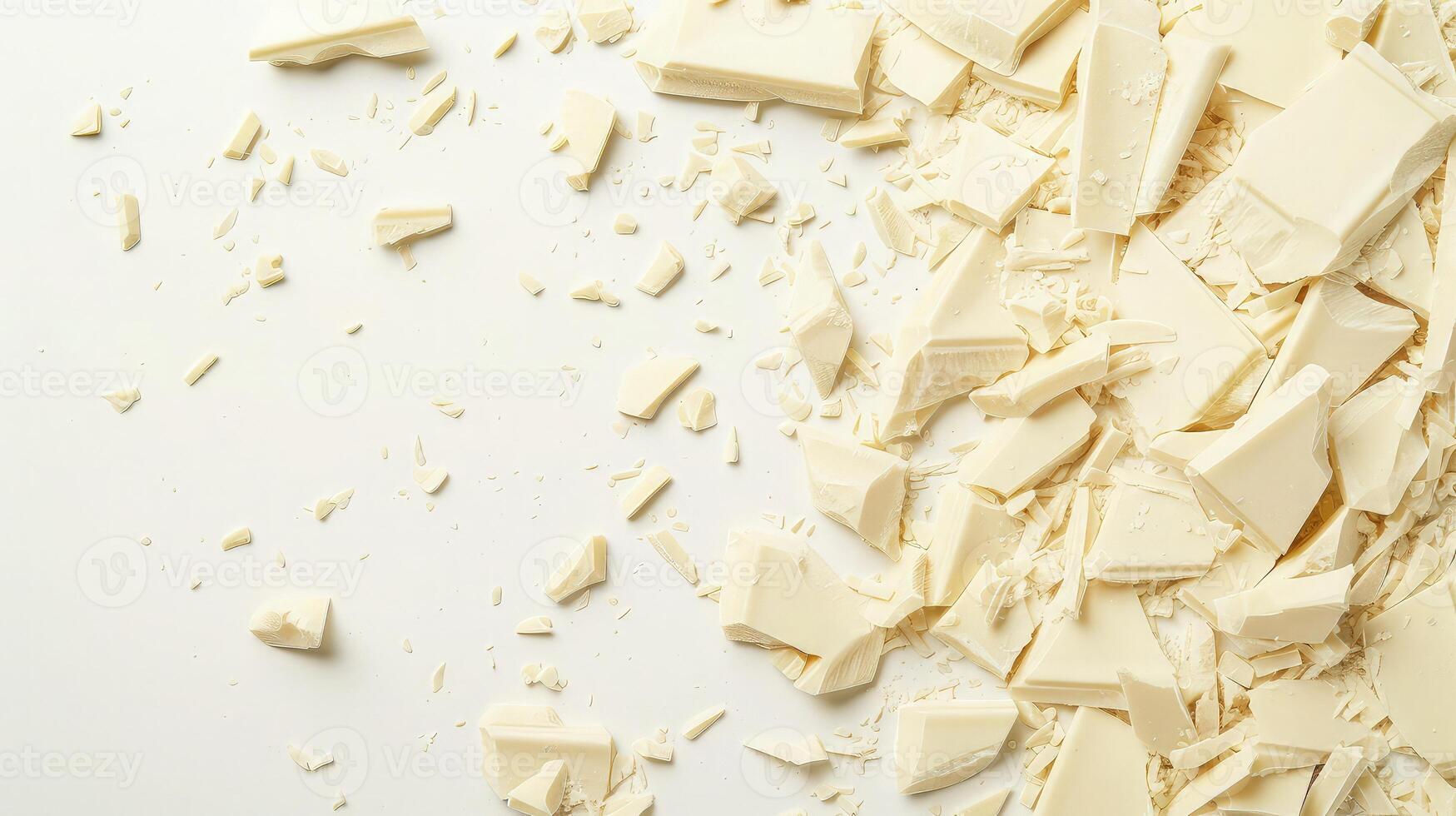A stack of white chocolate chunks placed on a pure white surface photo
