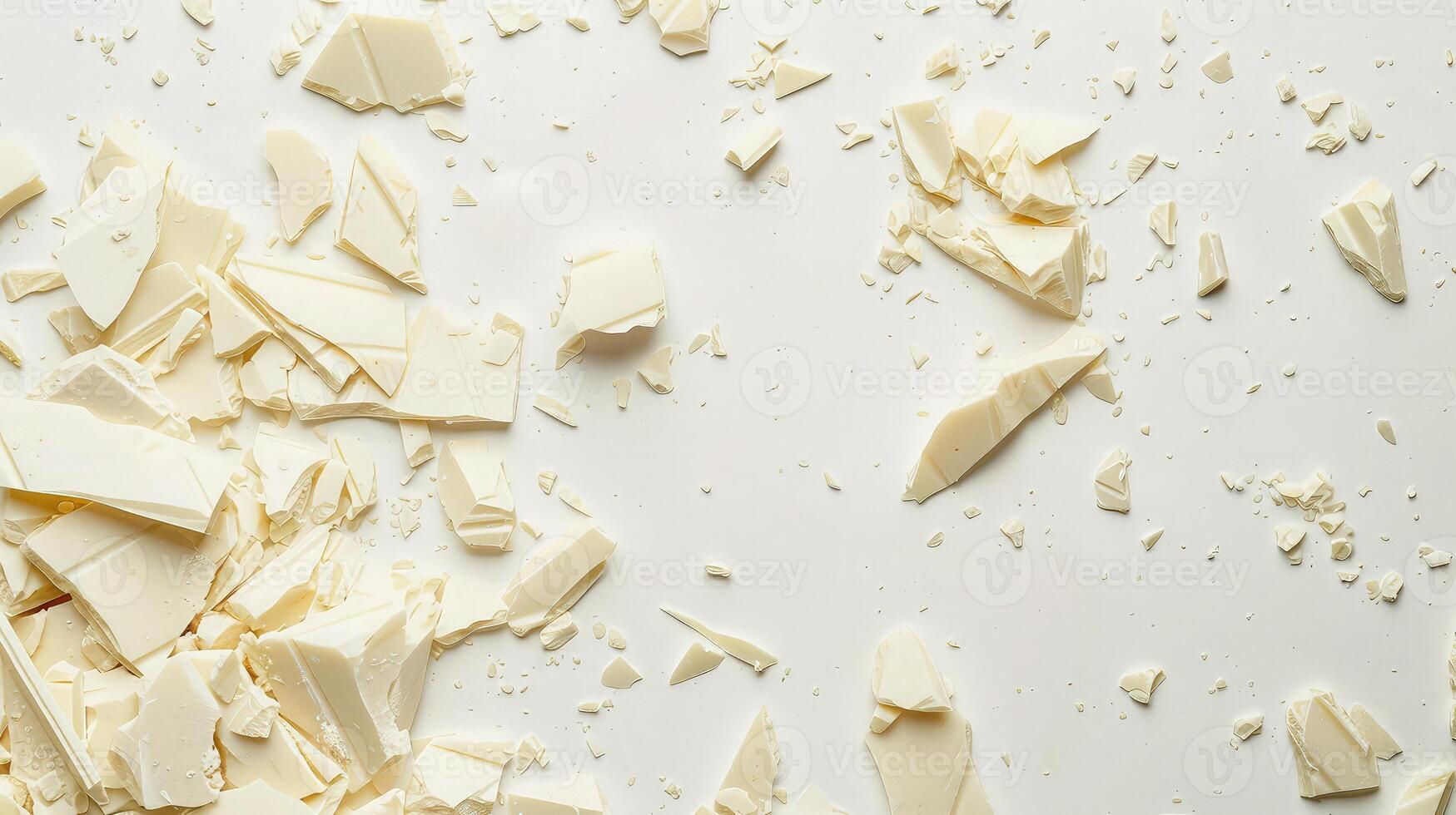 White chocolate pieces stacked beautifully against a plain white background photo