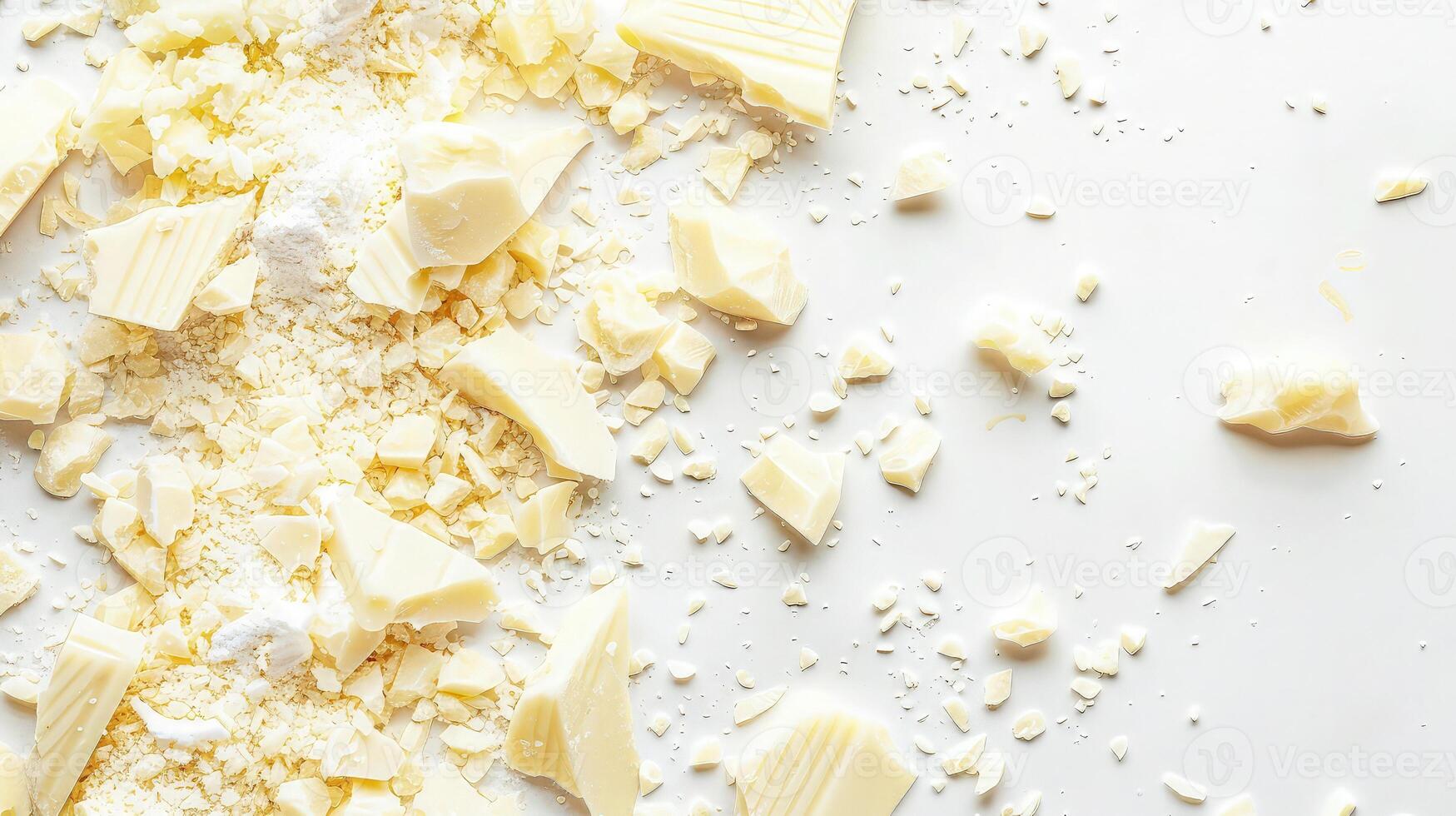 White chocolate and white chocolate chips on white background photo