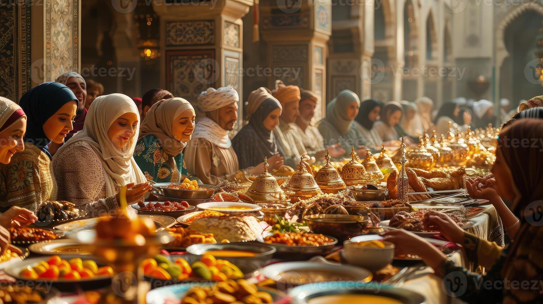 People eating food in a mosque photo