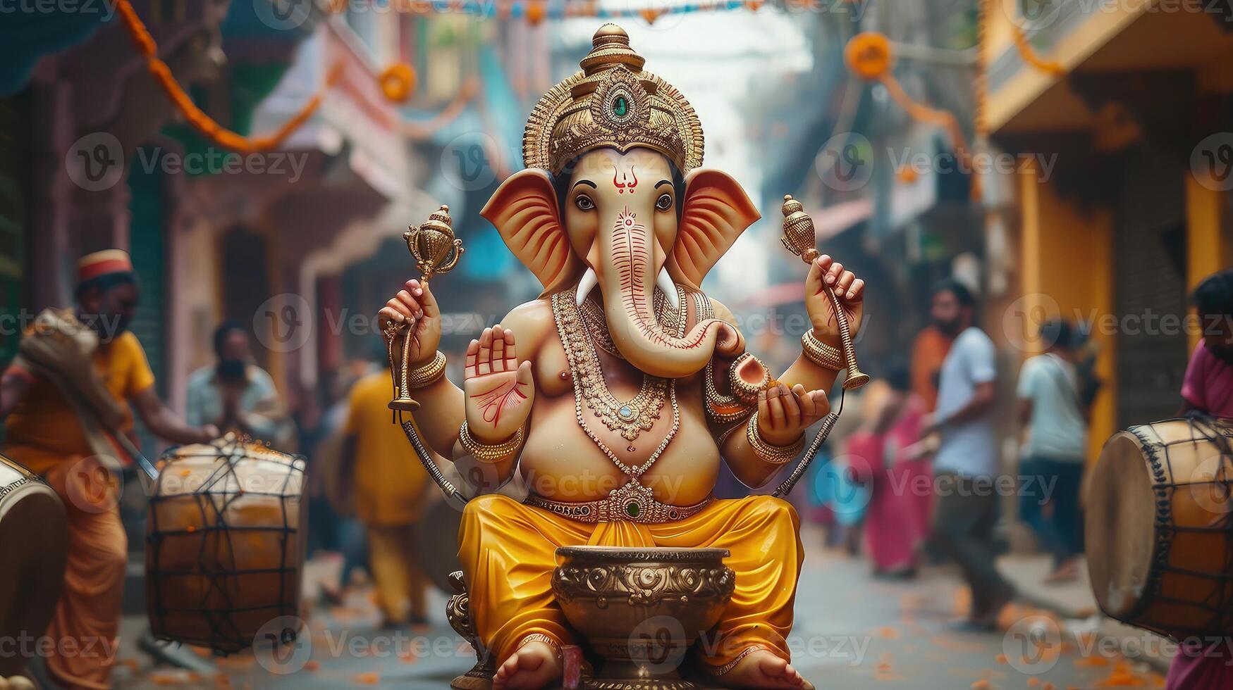 An elephant statue is sitting on the street photo