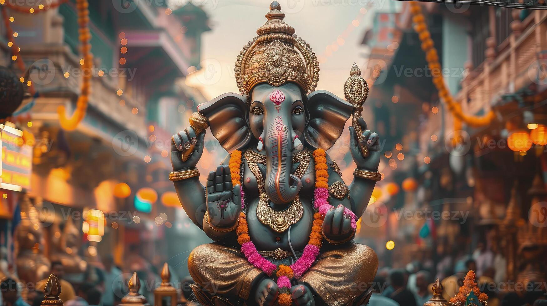 A prominent Ganesh sculpture adorning the street's central space photo